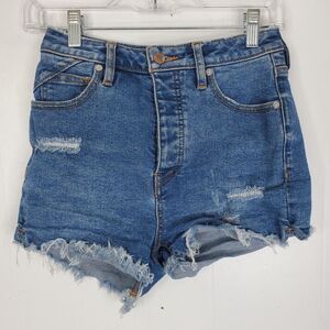 We The Free Jean Shorts Curvy Hidden Button Fly Raw Hem Distressed Womens 25
